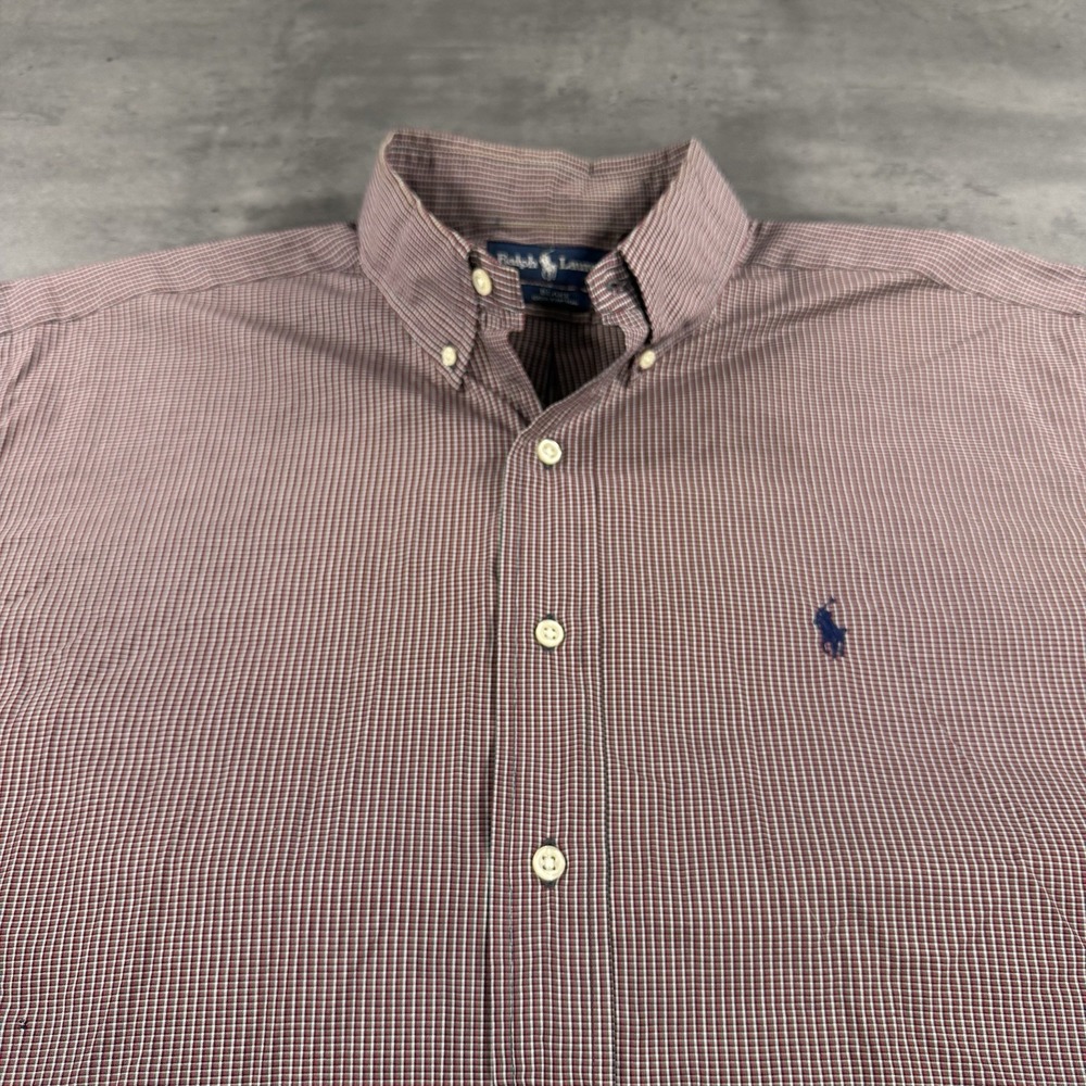 Polo Ralph‎ Lauren Short Sleeve Oxford Button Front Shirt Red Green Men's Large
